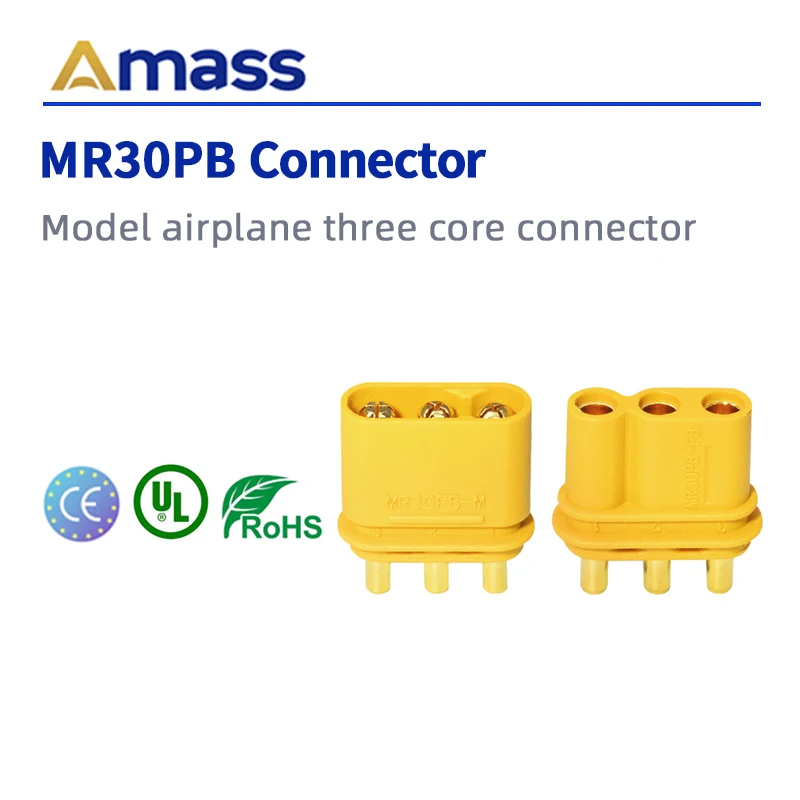 Amass Model Airplane MR30PB Male and Female Motor Electrically Adjusted Three Core PCB Vertical Welding Connector 5 Pairs