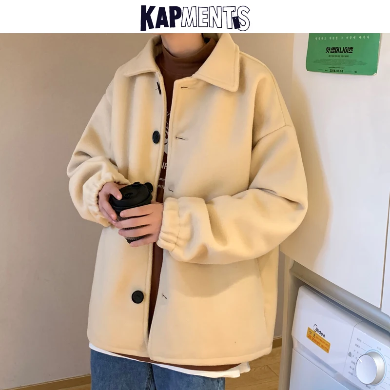 

KAPMENTS Men Solid Vintage Winter Trench Coat 2023 Mens Black Korean Fashion Jackets Coats Man Harajuku Streetwear Wool Coat 5XL