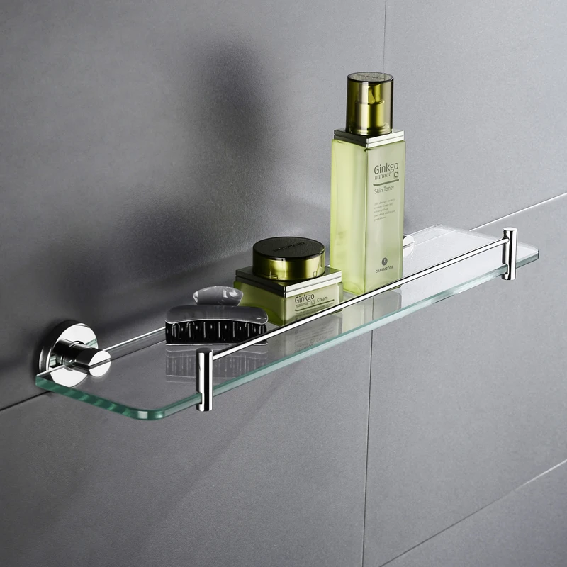 Bathroom Glass Bath Shower Shelf Holder Single Layer Modern Style Glass Shower Room Cosmetic Shelf Rack