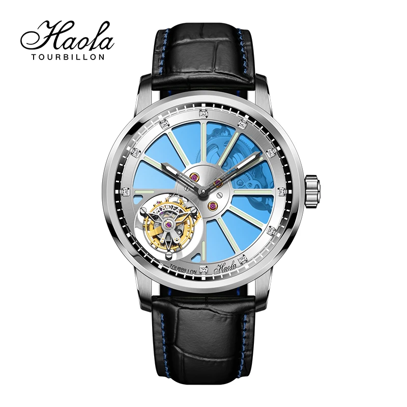 Haofa Double Skeleton Tourbillon Mechanical Watches for Men Manual Movement Color Sapphire Men Watch Luxury Casual Fashion 1925A