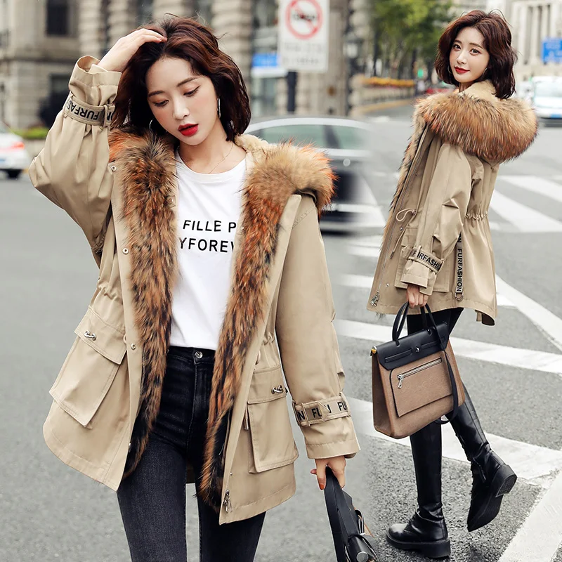 New Arrival Winter Plus Velvet Warm Jacket Woman Big Fur Collar Hooded Parka Coat Thick Warm Cotton Coat Loose Windproof Outwear