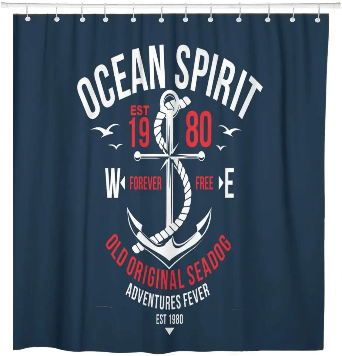 Graphic Nautical Marine The Ocean Spirit Serigraphy Stencil Cool Shower Curtain Waterproof Fabric 72 x 78 Inches Set with Hooks