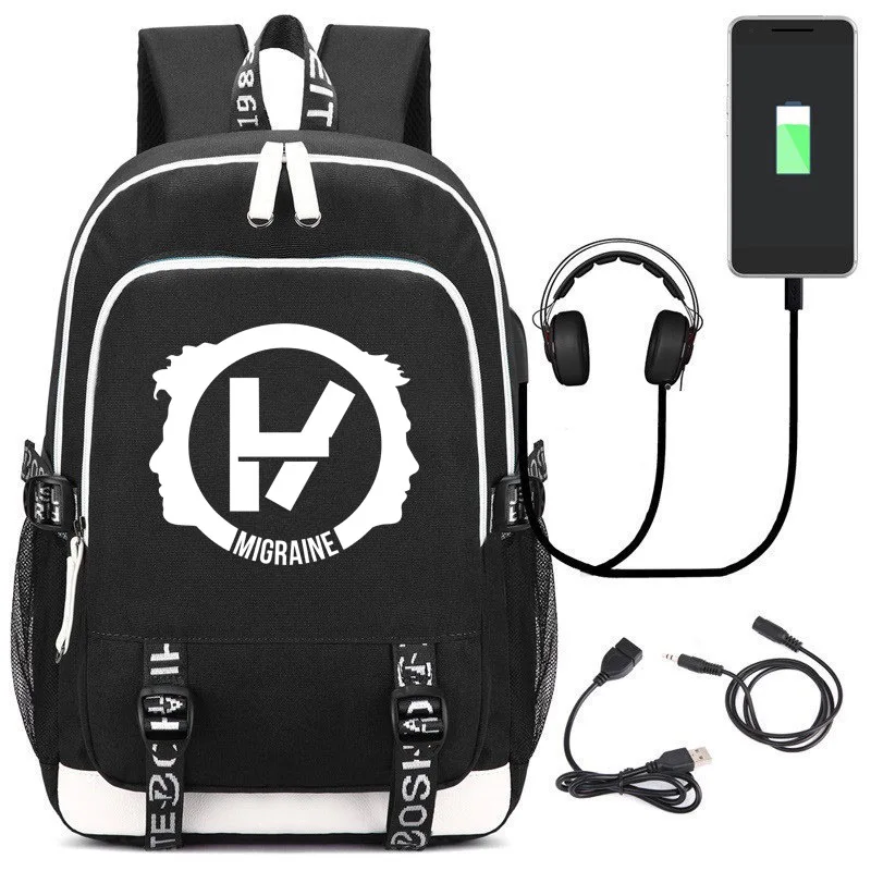 Twenty One Pilots Nylon Bookbag USB Charging Laptop Backpack Hip-pop Travel Bagpack Capacity School Bags for Teenage Rugzak