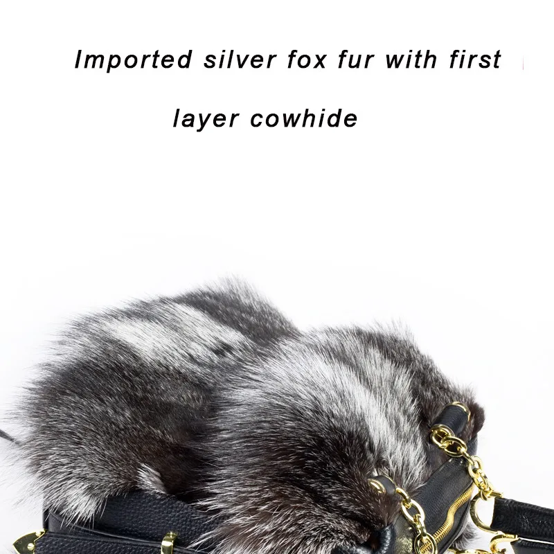 Women Handbag Luxury Real Fox Fur Handbags Leather Brand Party One-Shoulder Messenger Bags Designer Evening Bag  Large Capacity