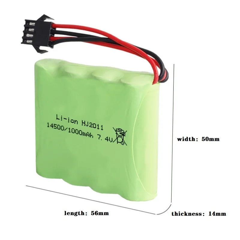 Baterai Lipo 7.4V 1000MAh 2S dan Set Pengisi Daya untuk DE36W 1:16RC Off-Road 4WD Aksesori Mainan Balap Drift Mendaki Berkecepatan Tinggi