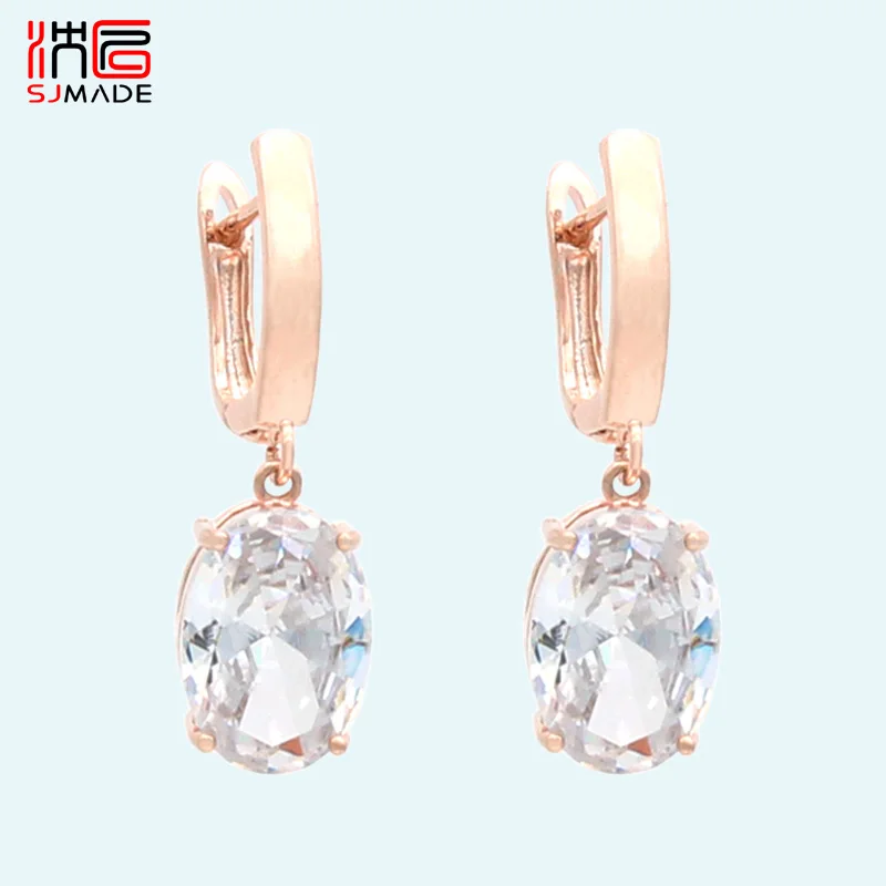 SHENJIANG New Fashion Elegant Oval Egg Cubic Zirconia Shape Dangle Earrings For Women Wedding 585 Rose Gold Color Party Jewelry