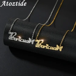 Atoztide 2022 collana con nome smerigliato in acciaio inossidabile personalizzato farfalla personalizzata lettera girocollo ciondolo targhetta regalo