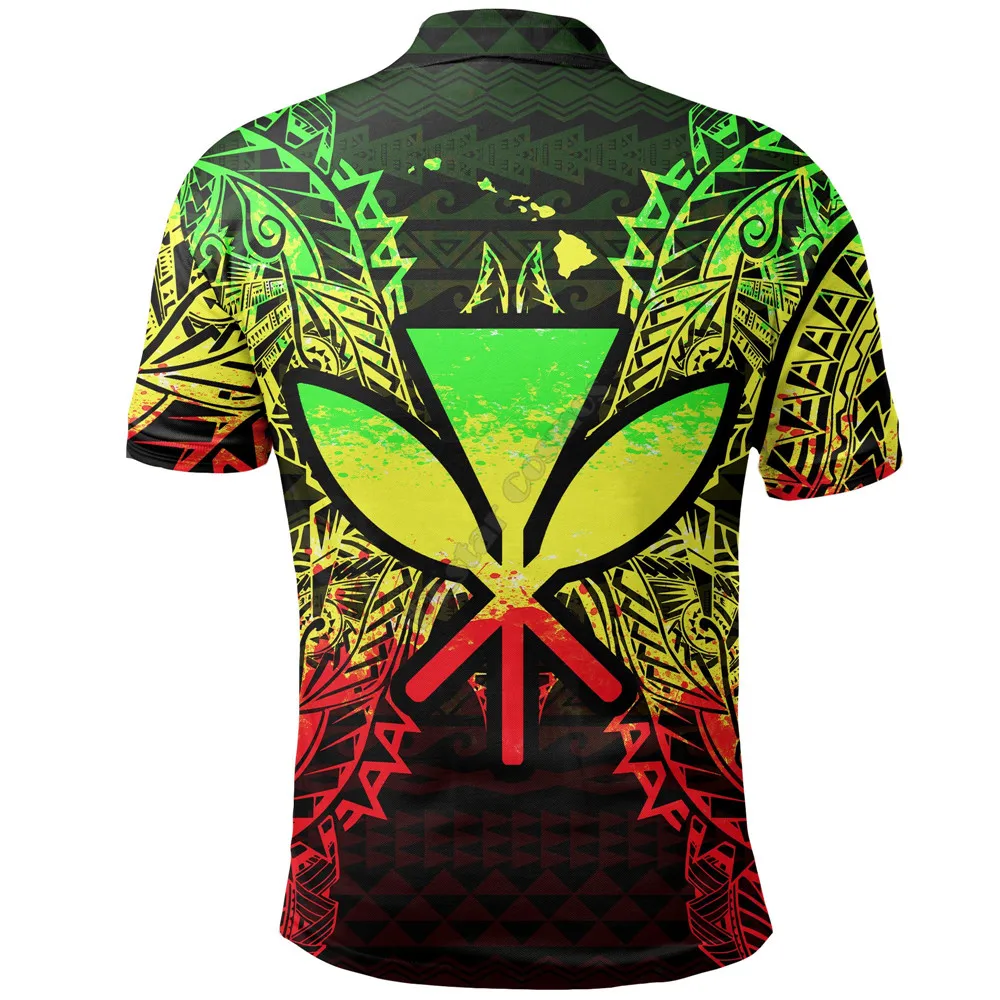 Hawaii Polo Shirt Hawaii Map Kanaka Polynesian Turtle Reggae 3D Printed Polo Shirt Men for Women Short Sleeve Summer BlueT-shirt