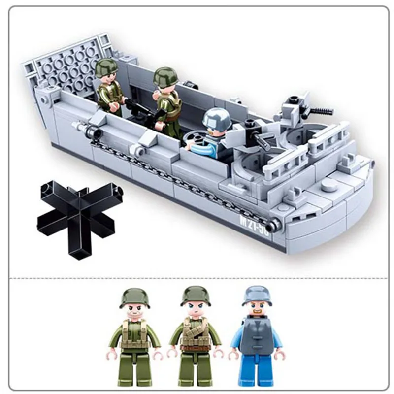 Sluban WW2 US Military Higgins Landing Craft Army Ship Warship Boat Building Blocks Kits Bricks Classic Model Kid Toys Boys Gift