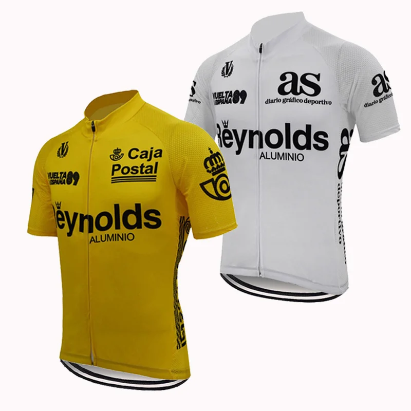 Reynolds retro men's cycling jersey white short sleeved team racing bicycle clothes Top yellow cycling clothing MTB ciclismo