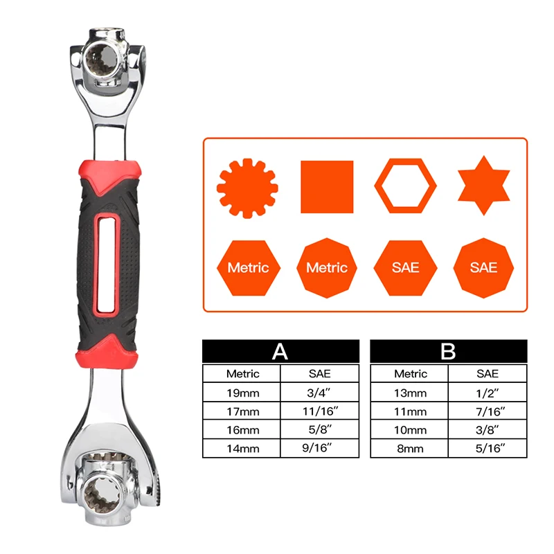 AIRAJ 8/52-in-1 Tiger Wrench Hand Tools Socket Works with Spline Bolts Torx 360 Degree Universal Furniture Car Repair Spanner