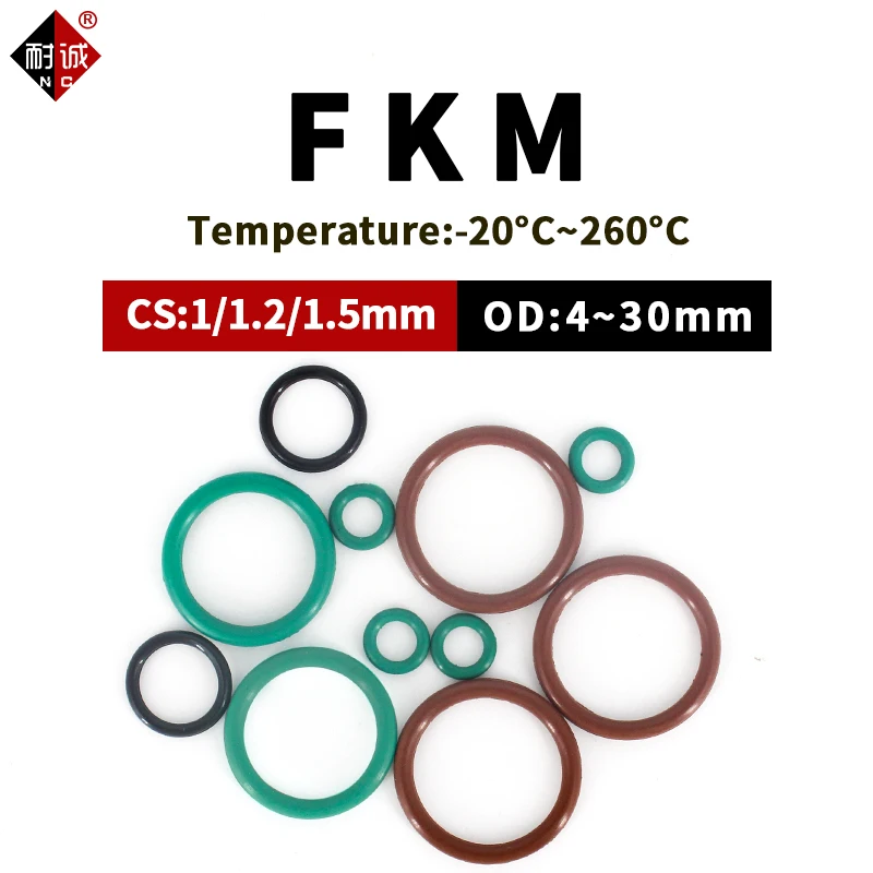 FKM O Ring Seal Gasket Thickness CS1/1.2/1.5mm OD3-30mm FPM Oil Acid and Alkali Resistant Automobile Fluororubber O-Ring 70A-.-