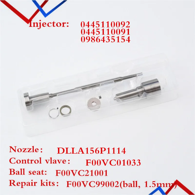 0445110092 Common Rail Injector 2.5 Nozzle DLLA156P1114 Valve Module F00VC01033 Suitable for 338004A000 Solantoir Injector