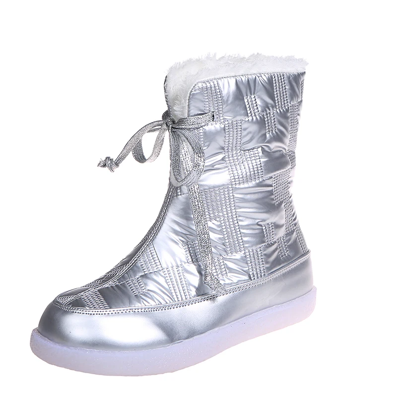 LazySeal New Warm Winter Snow Boot Shoes Women Silver Furry Lace Up Transparent Jelly Shoes Plush Ankle Boots Big Size 43