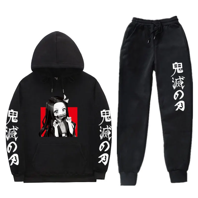 Demon Slayer Anime New fashion Hoodie + Pants Two-Piece hoodie Japanese Winter Men’s Harajuku Hip Hop Casual Jogging Hooded Suit