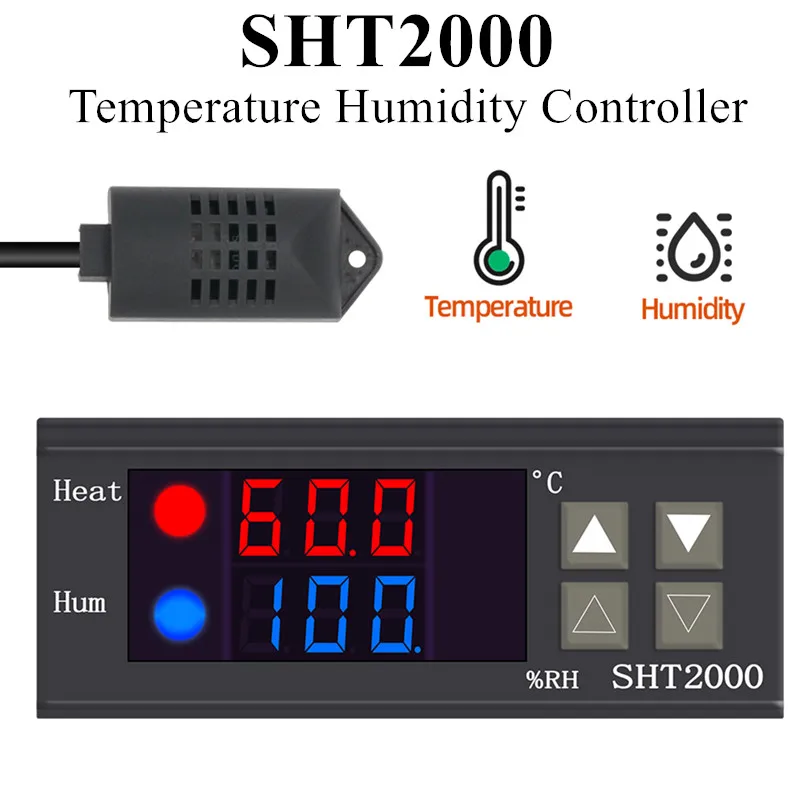 Digital Temperature Humidity Controller Home Fridge Thermostat Humidistat Thermometer Hygrometer SHT2000 AC 110V 220V DC 12V-72V