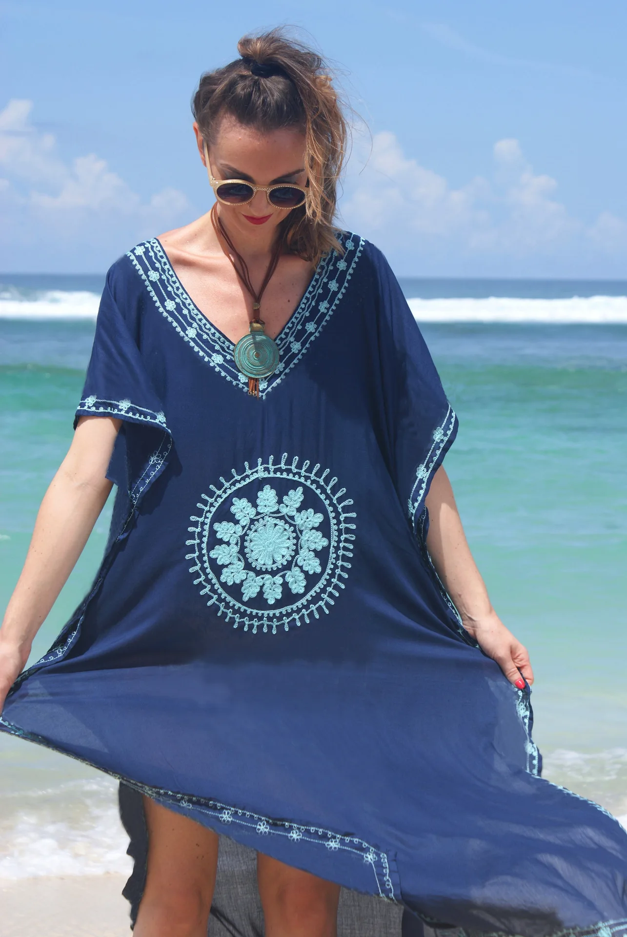 Black Embroidered Beach Dress, Kaftan Pareo Sarongs, Sexy Cover-Up Bikini, Loose Tunic, Swimsuit Swimwear, Cover Ups Robe De Pla