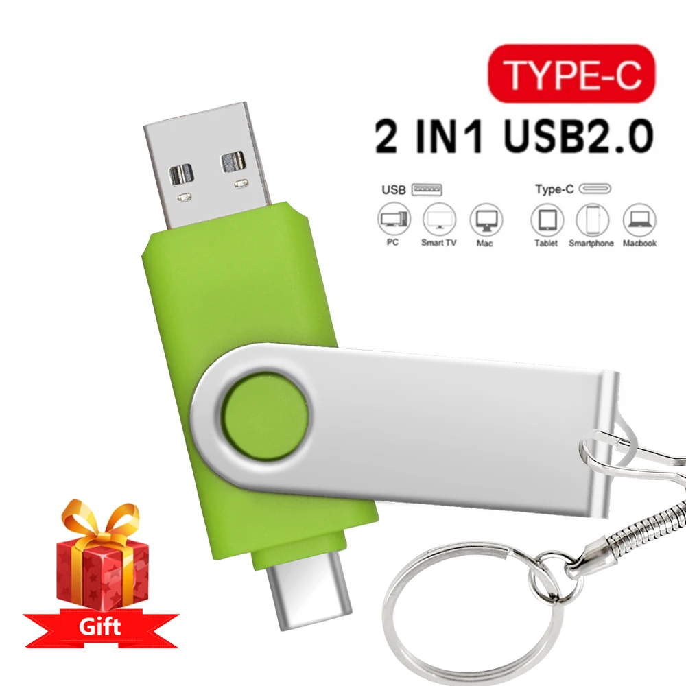 

USB 2.0 TYPE C USB Flash Drive OTG Pen Drive Real capacity 128GB 64GB 32GB 16GB 4GB USB Stick 2 in 1 High Speed Pendrive