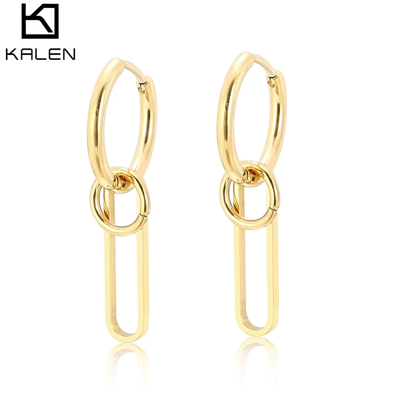 Kalen Simple Jewelry Multi-layers Chain Hollow Geometric Paper Clip Drop Earrings for Women New Long Earrings Mujer Brincos