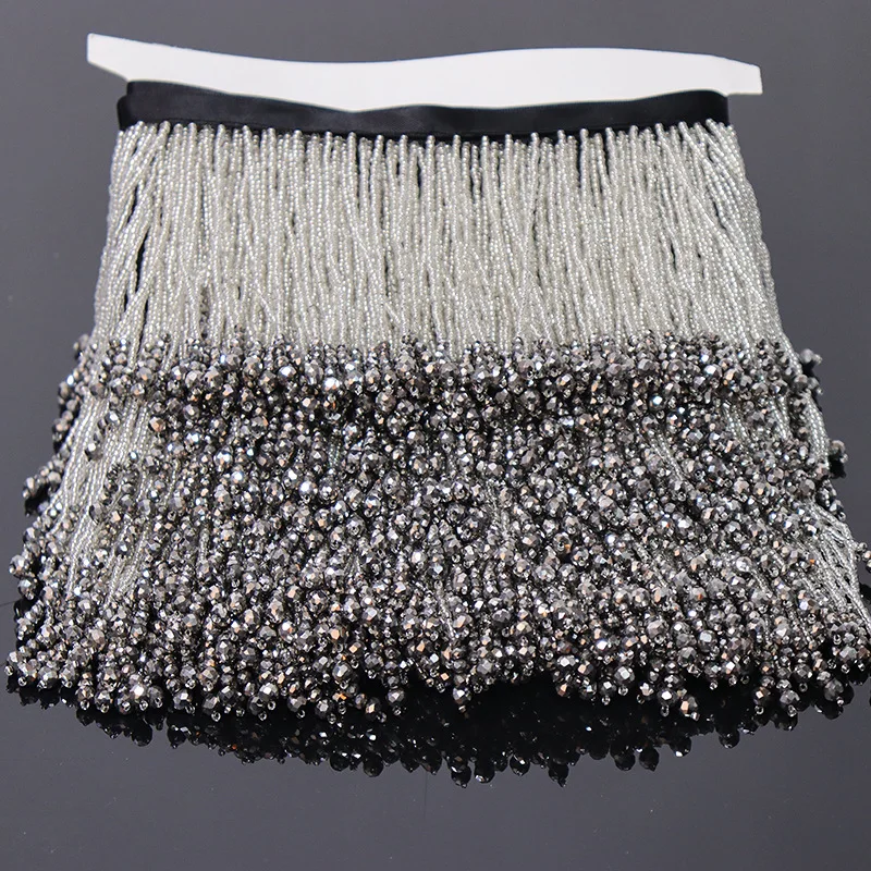 1 yard  heavy bead fringe tassel trim for dance costume, haute couture dress trimming beading fringe gold silver blue