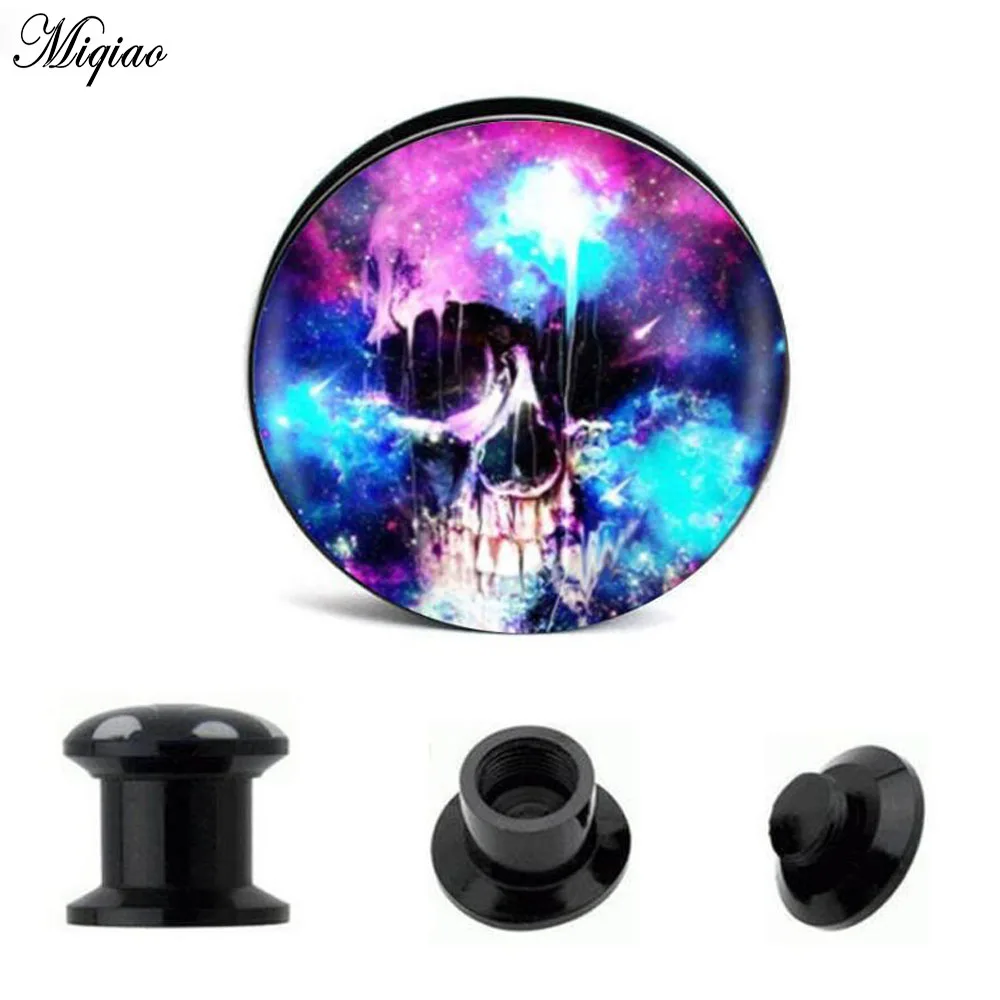 Miqiao New 2pcs Acrylic Screw Punk Ear Gauges Plugs Black Ear Expanders Double Flared Ear Stretcher Piercing Ear Tunnel Jewelry