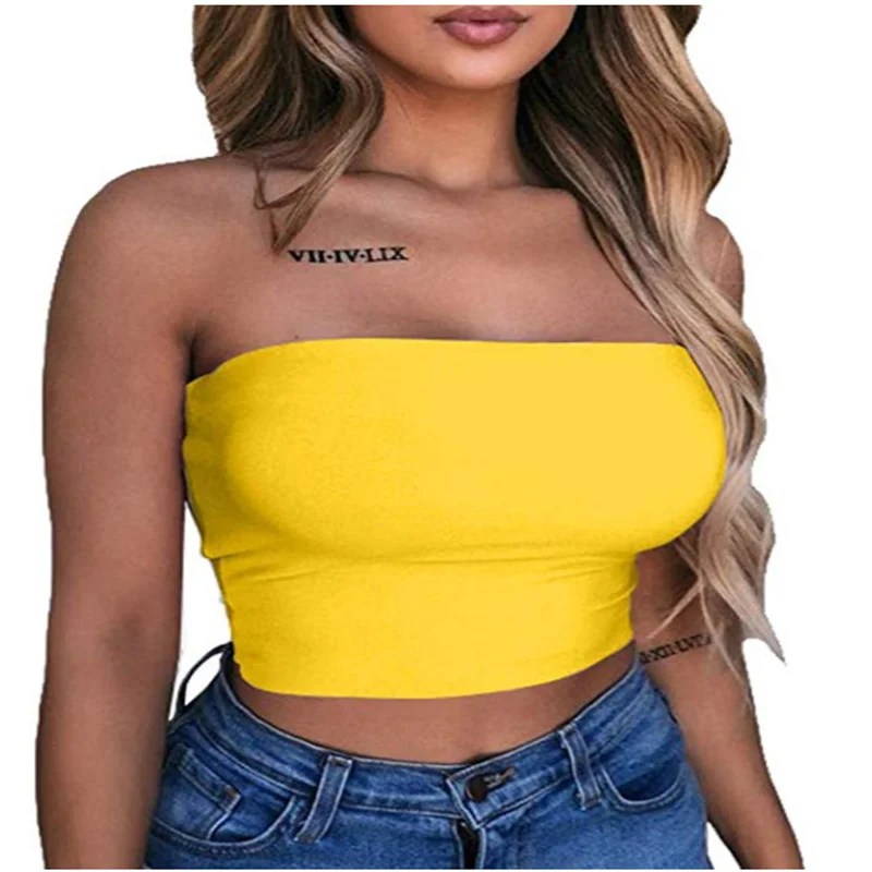 Top Women Bra Selling Solid Color Tube Tops in Europe and America New Yoga Sports Women\'s Wrapped Vest Women\'s Tube Top Cropped