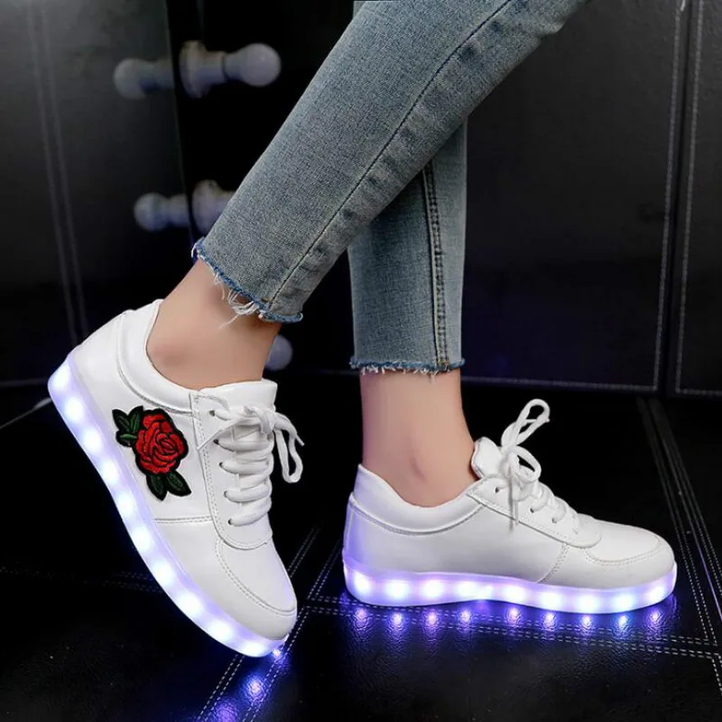 Jawaykids Fashion Rose Pattern USB Charger Sneakers Party Girls Shoes Women Glowing Sneakers Outdoor Baby Shoes Casual Shoes