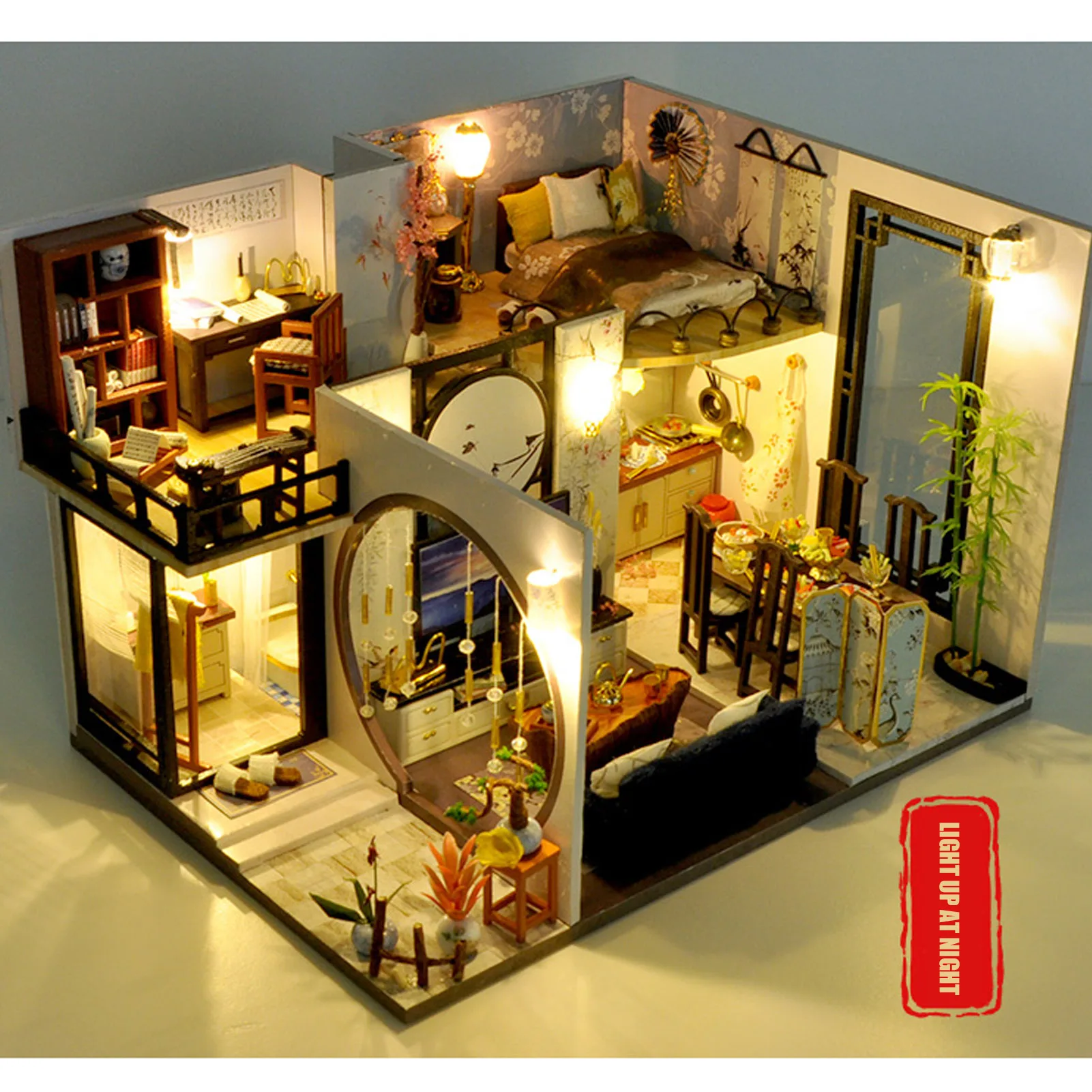 Chinese Loft DIY Dollhouse Kit Wooden House With Light Miniature With Furniture Kids New Year Christmas Birthday Gifts