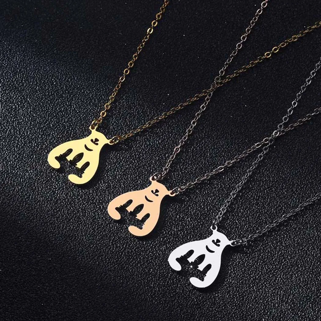 New Simple Polar Bear Shape Pendant Necklace Three Color Stainless Steel Cuddling Bear Animal Necklace Women's Banquet Jewelry