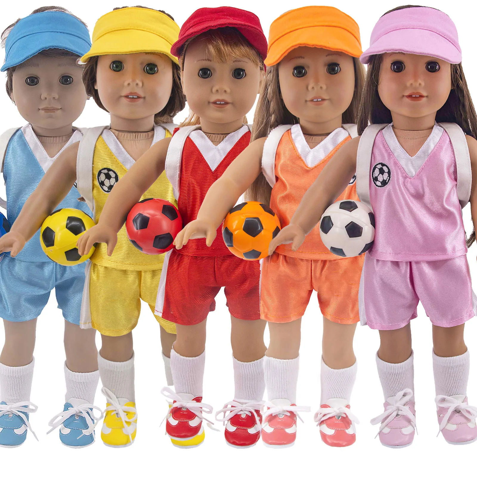 

7Pcs/Set Doll Clothes Football Soccer Sneakers Shoes Accessories For 18 Inch American&43cm Reborn Baby New Born Doll Girl's Toy