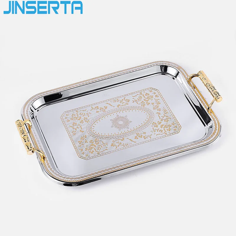 

JINSERTA Metal Storage Tray Jewelry Display Plate Dessert Fruit Cake Snack Plate Tea Coffee Tray Home Hotel KTV Decor Tray