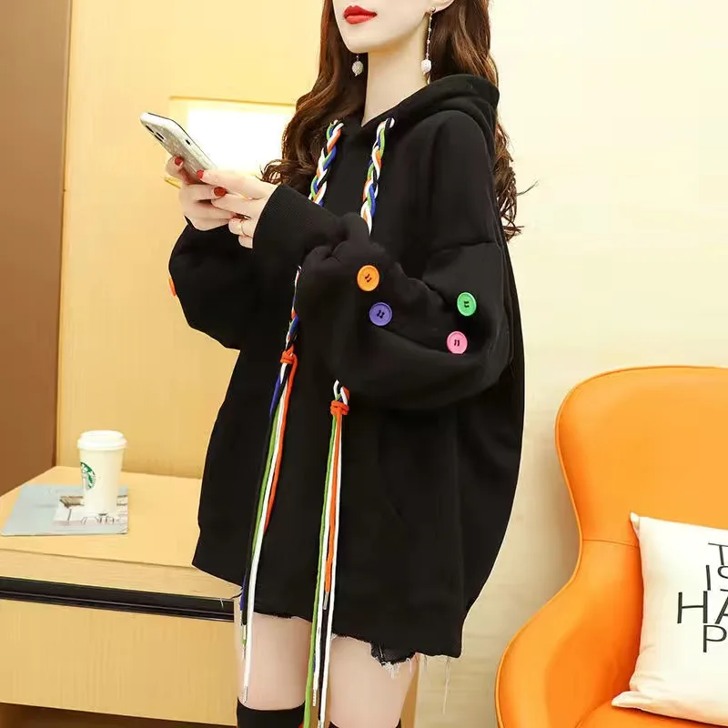 2023 Polar fleece hooded spring and autumn hooded sweatshirt loose long sleeve hoodie pullover casual women\'s wool hooded top