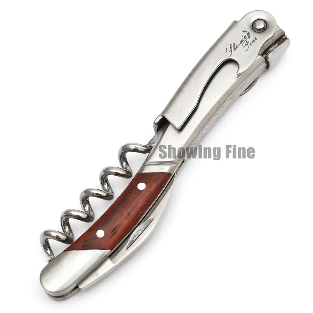 Christmas Gift Wine Corkscrew Opener Stainless Steel Bottle Opener with ROSEwood Handle Sacacorchos Leather Case Packing