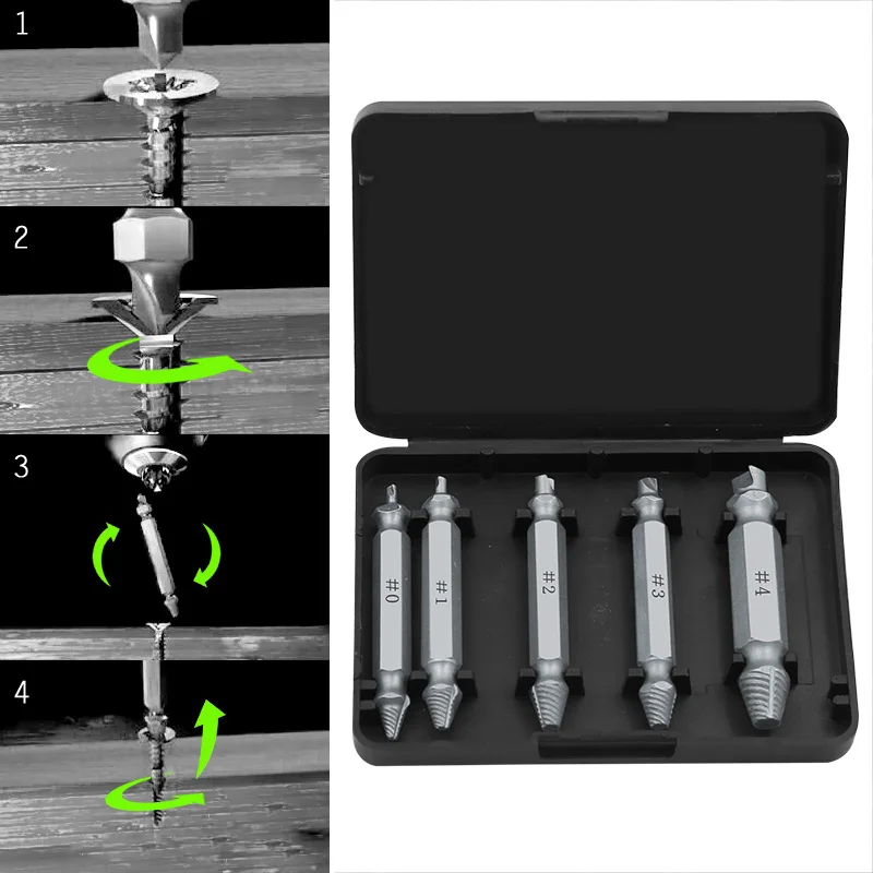 5 Stks/set Beschadigd Tapeinduithalerset Boor Bits Guide Set Gebroken Snelheid Out Gemakkelijk Uit Bolt Stud Stripped Schroef Remover Tool