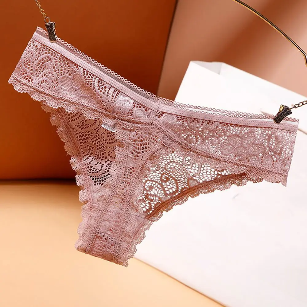 

Seamless Transparent Female Low-waist G String Cotton Crotch Sexy Briefs Lace Panties Women Thong Flower