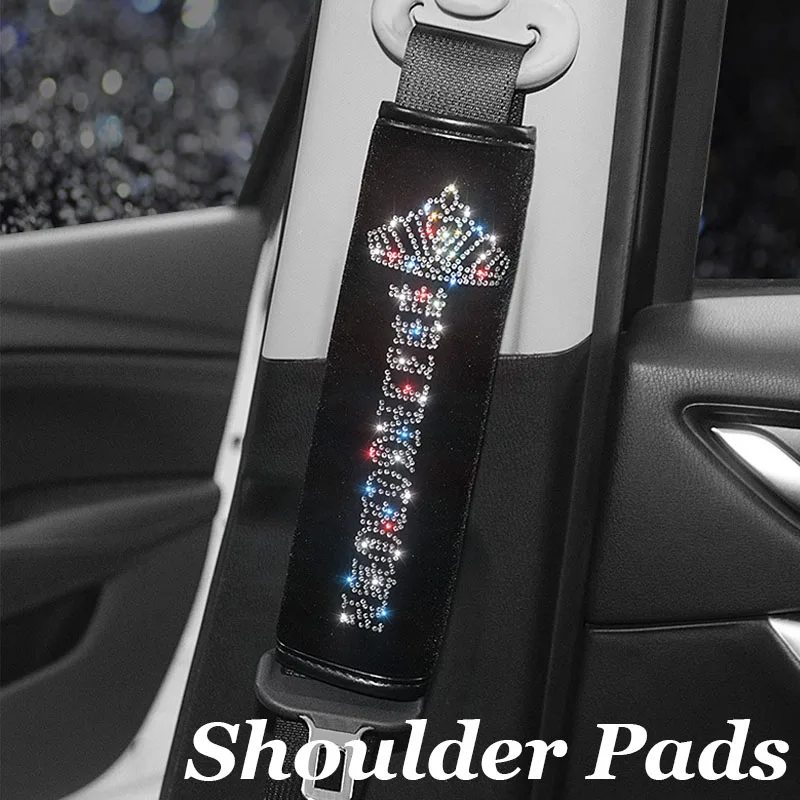 Crystal Diamond Car Steering Wheel Covers Crown Handbrake Gear Cover Seat Belt Shoulder Headrest Pads Auto Interior Accessories