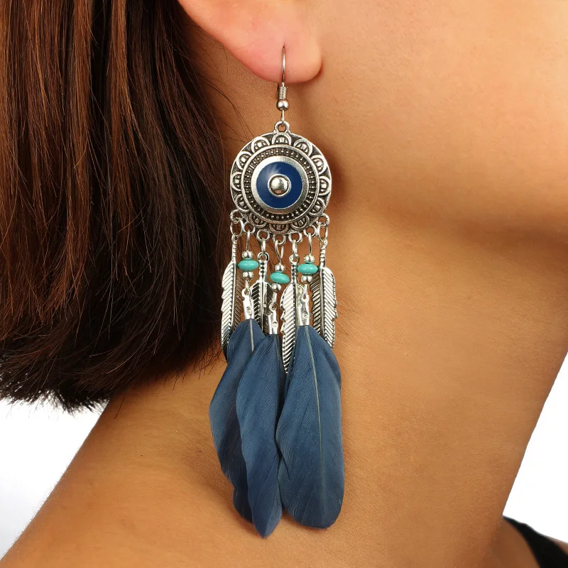 Acrylic Beads Feather Tassel Earrings for Women Black Red Fringed Dreamcatcher Earrings Women\'s Long Earring Hanging Jewelry