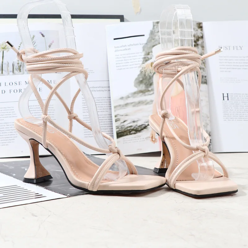 2023 Women Summer Fetish 10cm High Heels Spike Heels Strappy Sandals Lady Gladiator Cross Tie Heels Sandles Girls Gold Shoes