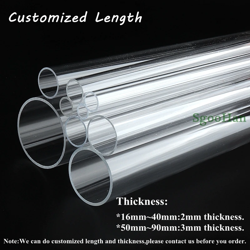 

2PCS 49~50cm Length OD 16~110mm Transparent Acrylic Pipe Aquarium Fish Tank Joint Pipe PMMA Watering Supply Plexiglass Tube