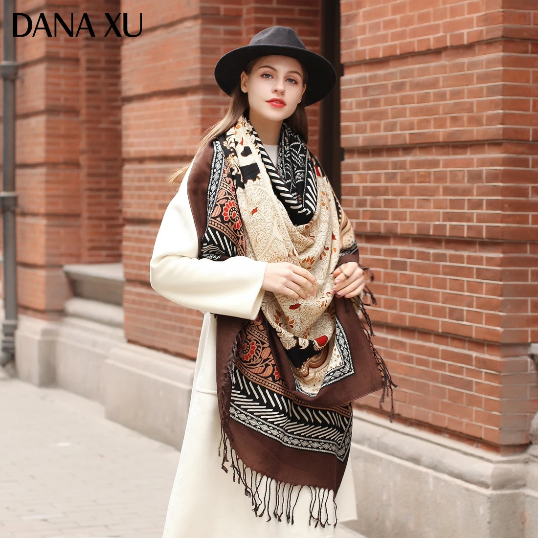 DANA XU Bufanda Mujer Wool Poncho Head Women Lady Warm Shawl Stoles Bandana Scarf Hijab Luxury Brand Pashmina Winter 2021