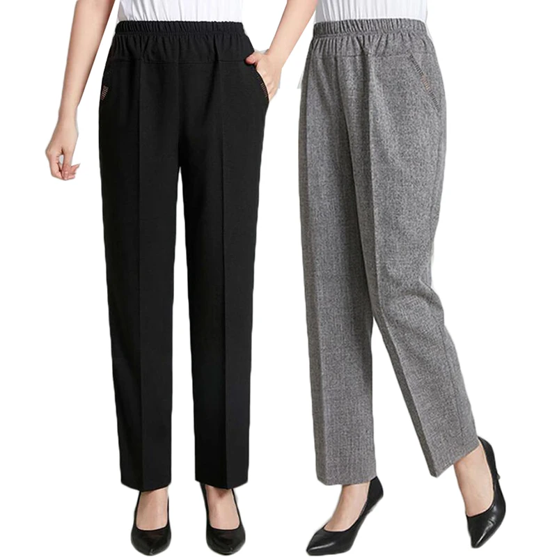 

Middle Aged Elderly Women's Trousers Spring Summer Thin Cotton And Linen Pants 6XL Mother's Elastic Waist Stretch Pant