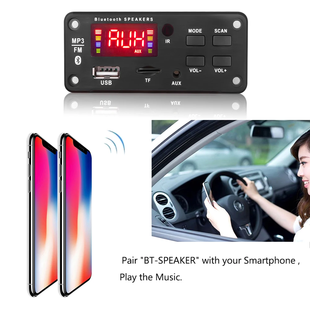 12V 50W Amplifier MP3 Decoder Board Bluetooth 5.0 Wireless Audio Module Big Color Screen Call Recording TF FM Radio For Car