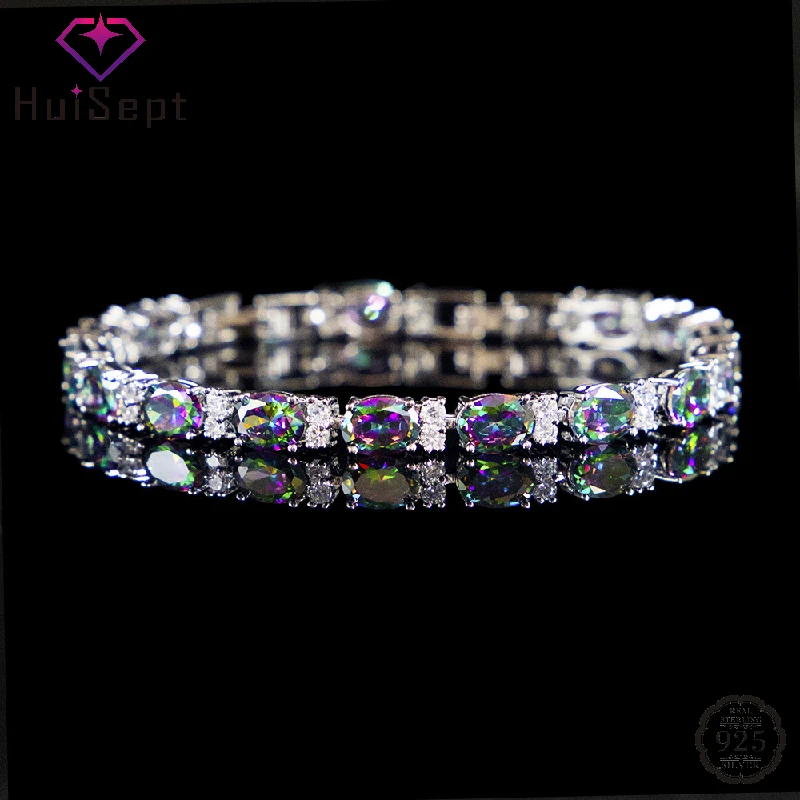 HuiSept Charm Bracelets for Women 925 Silver Jewelry Accessories with Topaz Zircon Gemstone Hand Ornaments Wedding Party Gifts