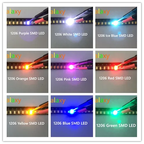 100pcs/lot 3216 1206 SMD Led Super Bright Red/Green/Blue/Yellow/White/RGB/ICE BLUE/UV Water Clear LED Light Diode 3.2*1.6*0.8mm