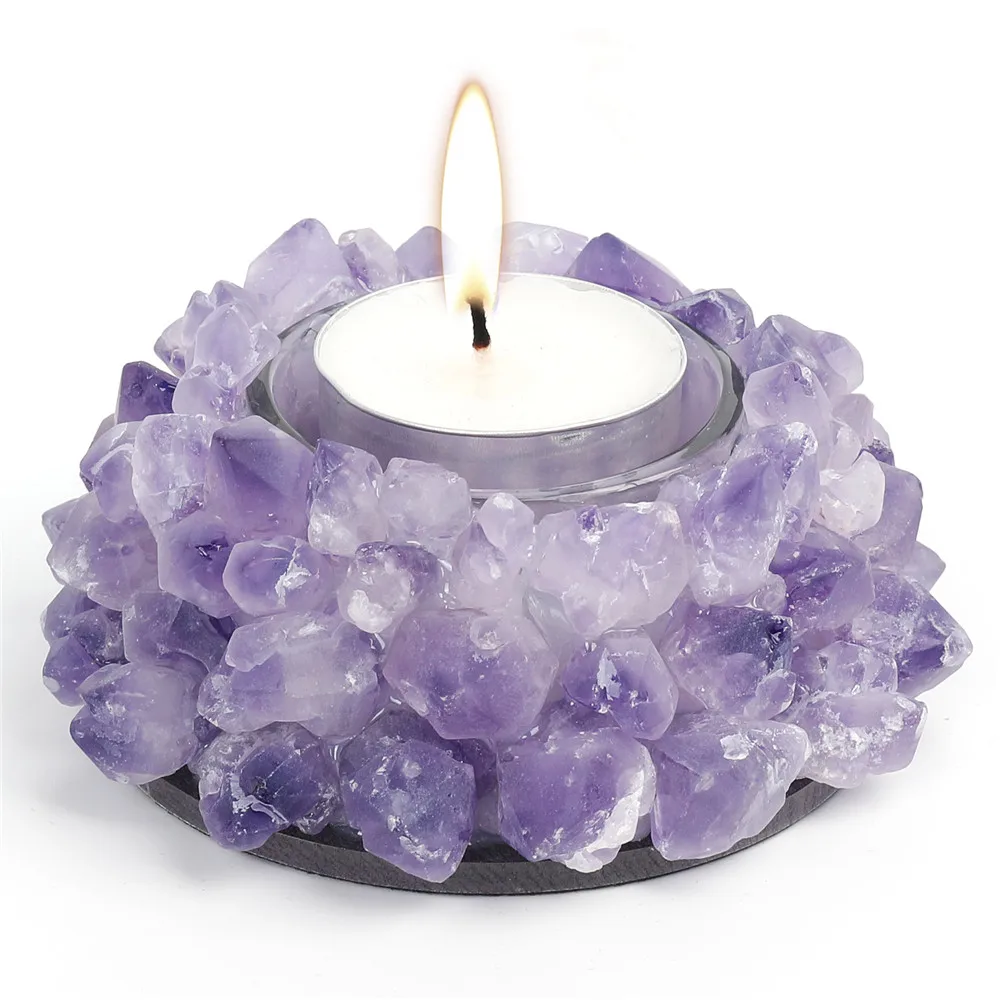 1pcs Natural Amethyst Cluster Candle Holders Candlesticks Stones Crystals Quartz Home Decor