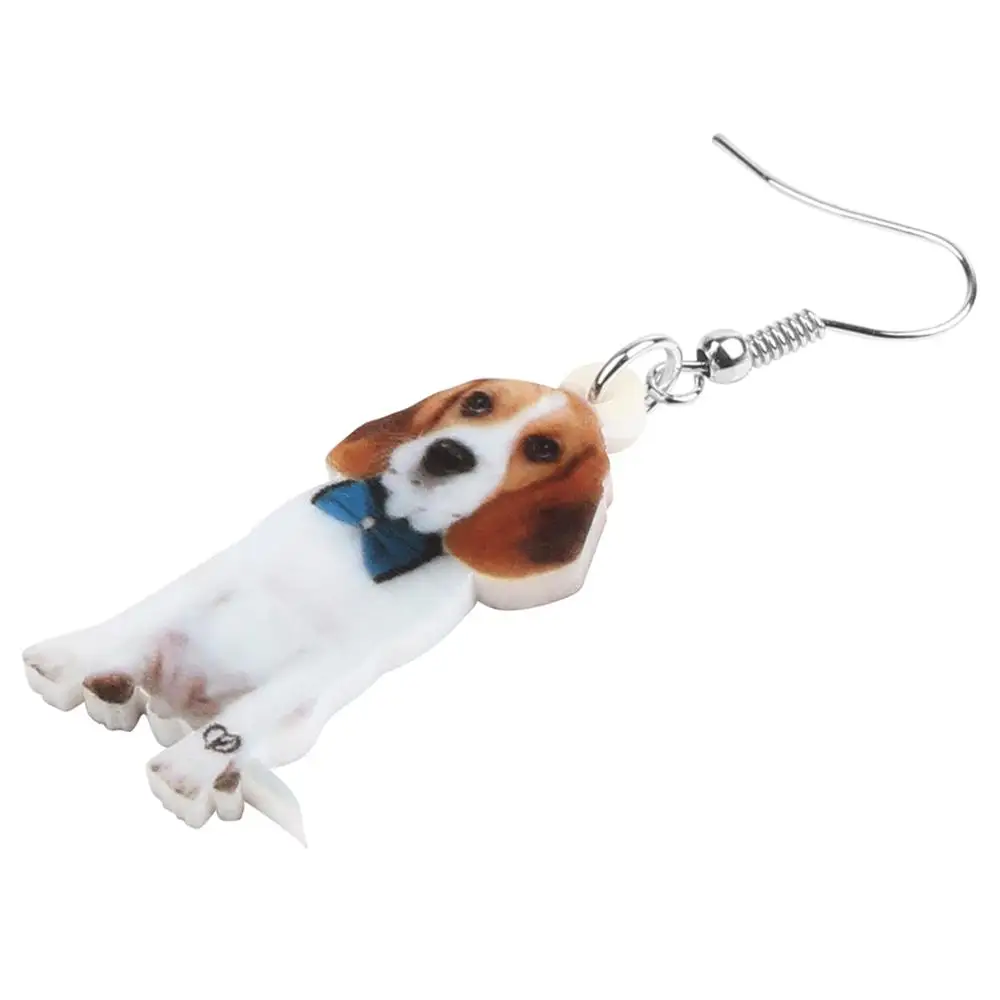 NEWEI Acrylic Bowknot Tie Beagles Dog Earrings Animal Drop Dangle Jewelry For Women Girl Teen kid Party Charm Hot Sale Gift Bulk