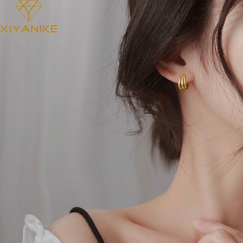 XIYANIKE Silver Color  Korean Three-ring Circle Earrings Female Simple Versatile Temperament Retro Unique Design Fashion