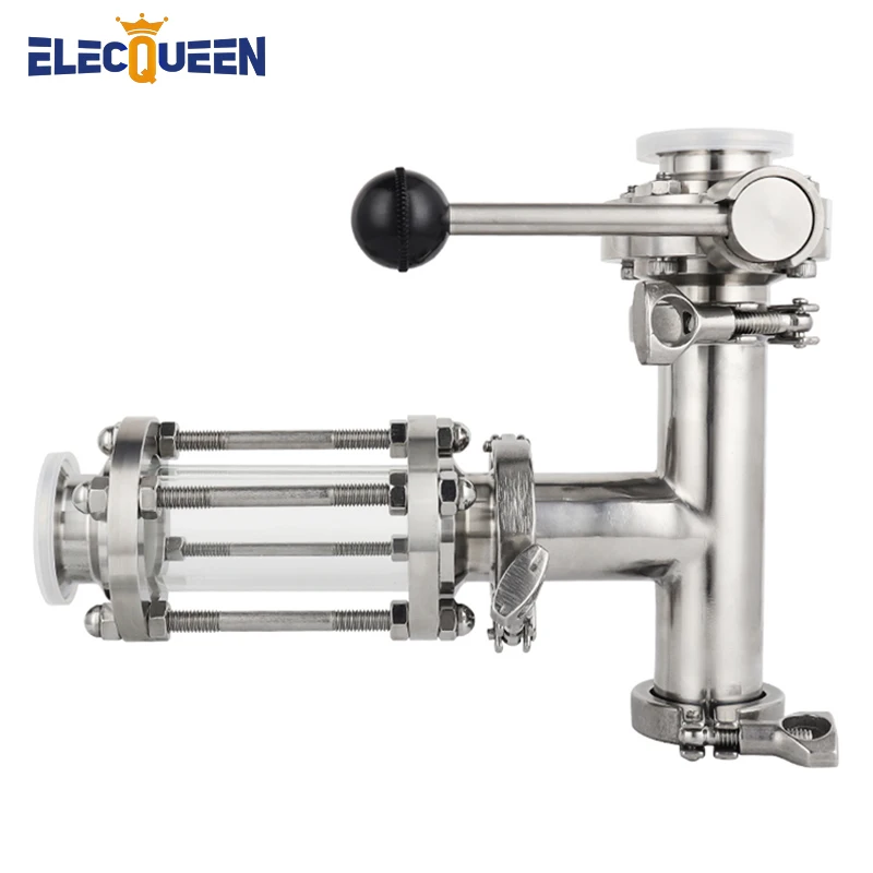 

1.5''Tri-Clamp Sanitary Sight Glass,Stainless Steel Butterfly Valve with Flow Control Handle Ferrule 3 Way Tee Ferrule Connector