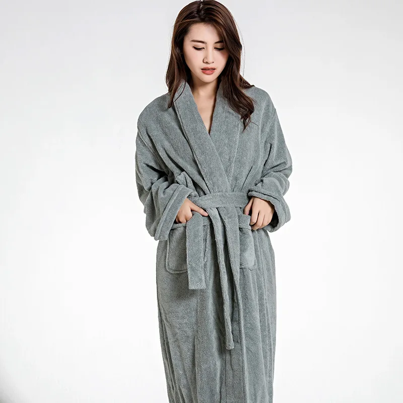 Autumn Winter Cotton Couple Robe Sleepwear Hotel Towel Terry Water Absorption Bathrobe Nightwear Loose Long Home Dress Nightwear