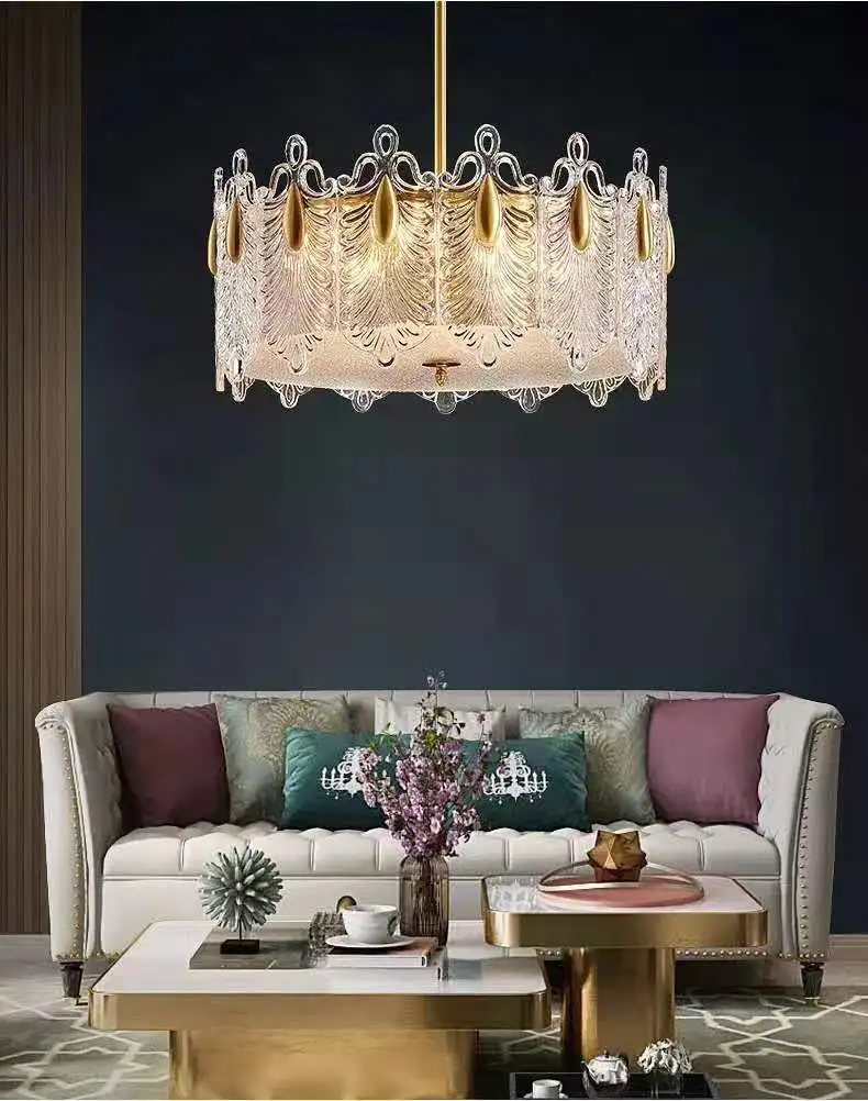 

2020 New All Copper Light Luxury Crystal Living Room Chandelier Use For Bedroom Light Villa LED E27 Glass Chandeliers AC85-265v